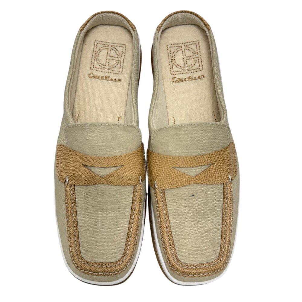 NWOT Cole Haan Country khaki canvas slide-on mules loafers women's size 10 B